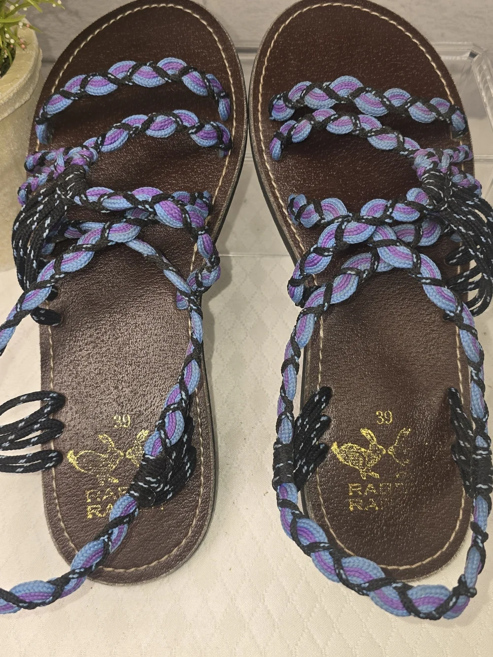 RABBIT RABBIT BRAIDED ROME SANDAL PURPLE BLACK BLUE BOHO BEACH WOMENS 39